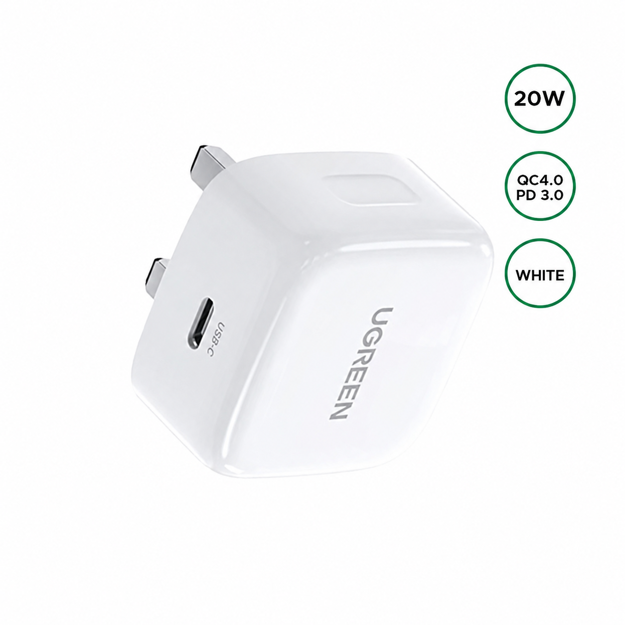 UGREEN 20W Type-C Fast Charger (White)-CD137–60451